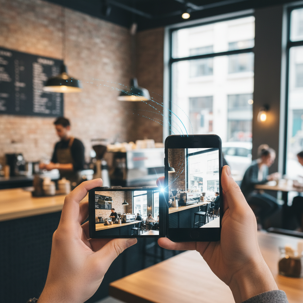 스마트폰 앱과 연동하여 사진을 공유하는 모습