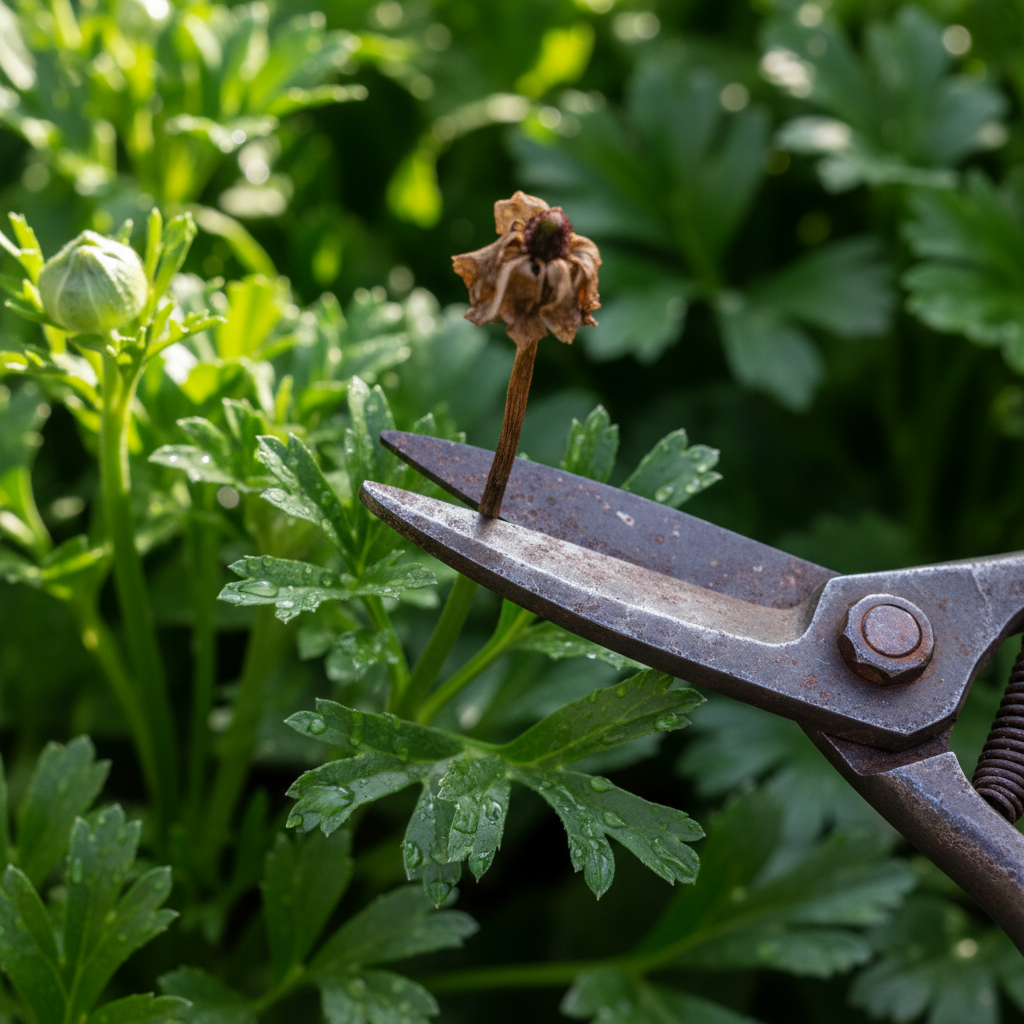 시든 꽃대를 정리하고 잎을 관리하는 세밀한 모습