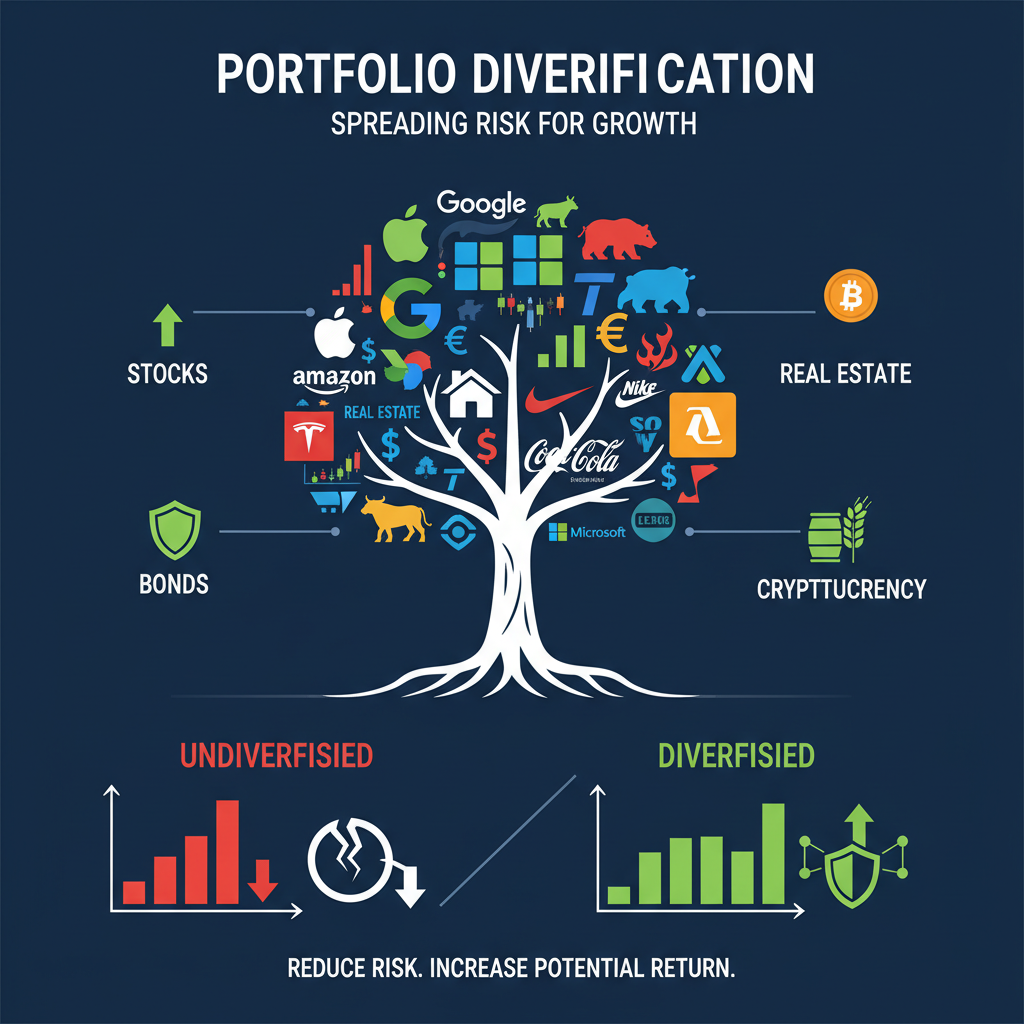 다양한 주식 종목이 섞여 있는 분산 투자 컨셉의 인포그래픽