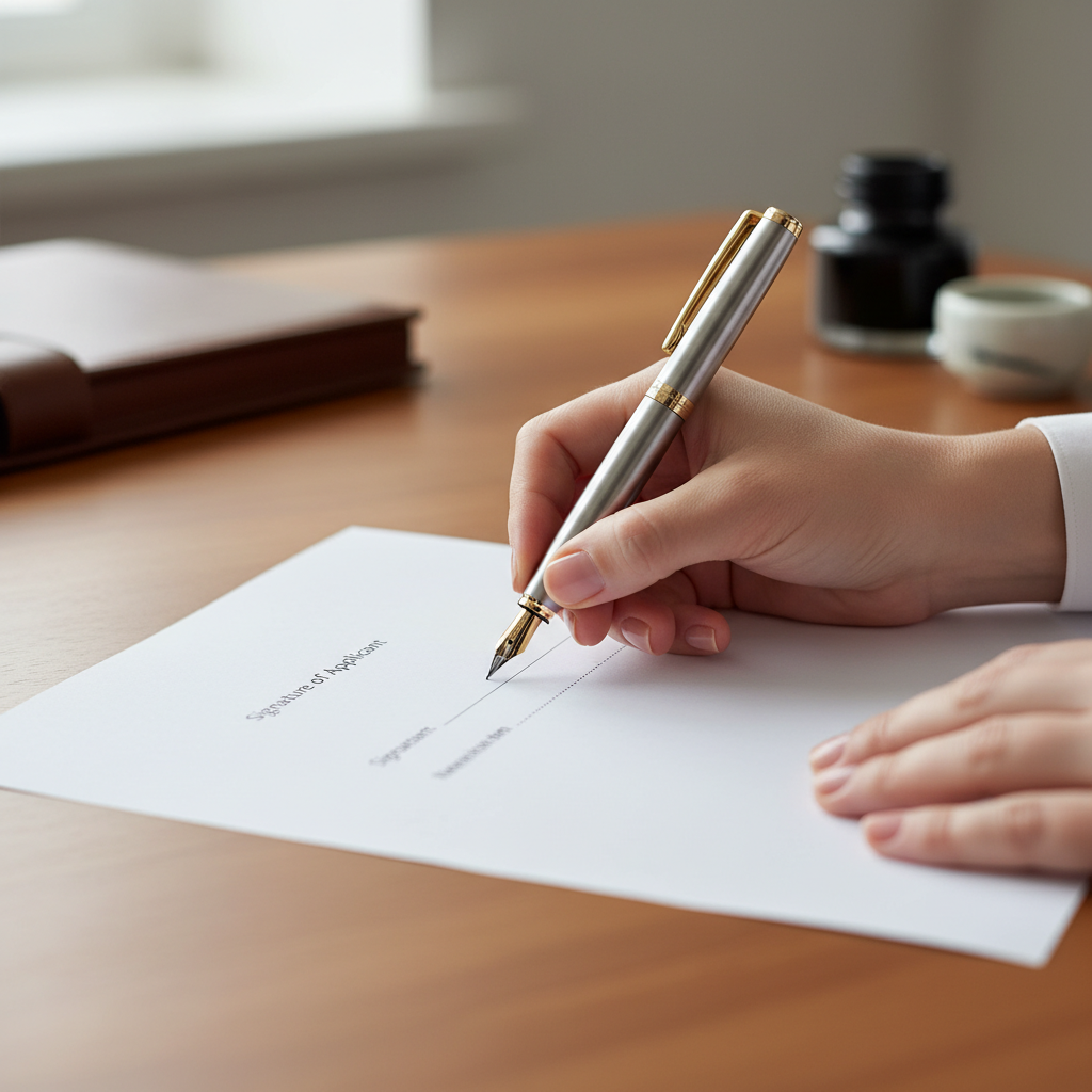 서류에 서명하며 신청 절차를 진행하는 모습