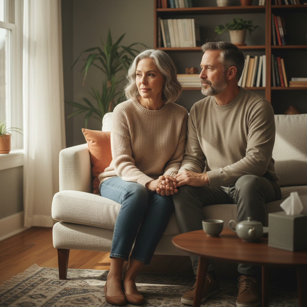 서로의 손을 따뜻하게 맞잡은 부부의 모습