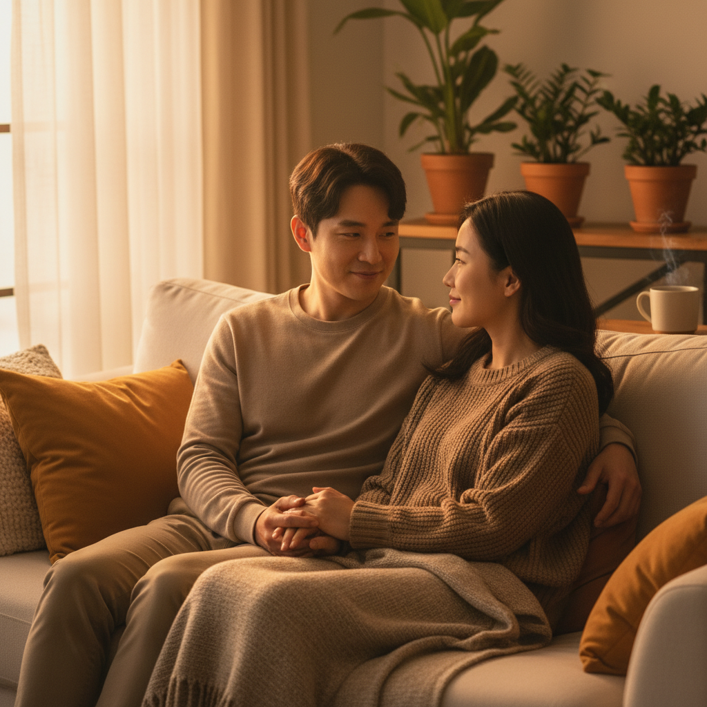 연인 간의 정서적 교감과 따뜻한 유대감을 나타낸 이미지