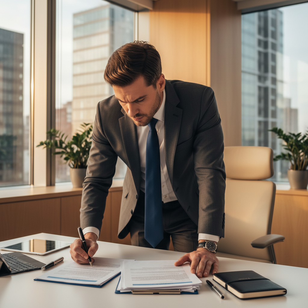 법률 전문가가 서류를 검토하는 신뢰감 있는 모습