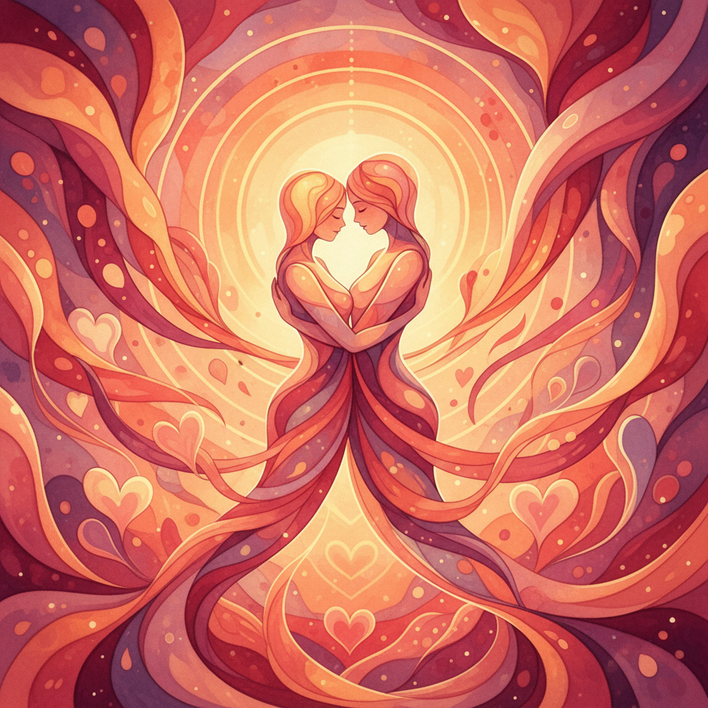 공감과 인간적 유대감을 상징하는 따뜻한 색감의 추상적 이미지