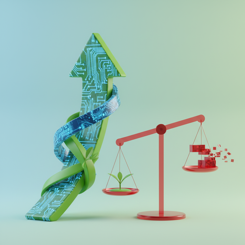 성장을 상징하는 상승 곡선과 재무적 리스크의 공존