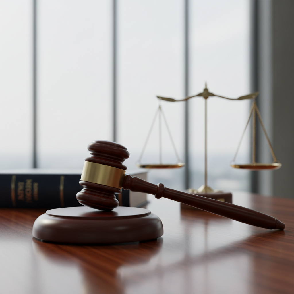 법정에서 판결을 내리는 판사의 의사봉 모습