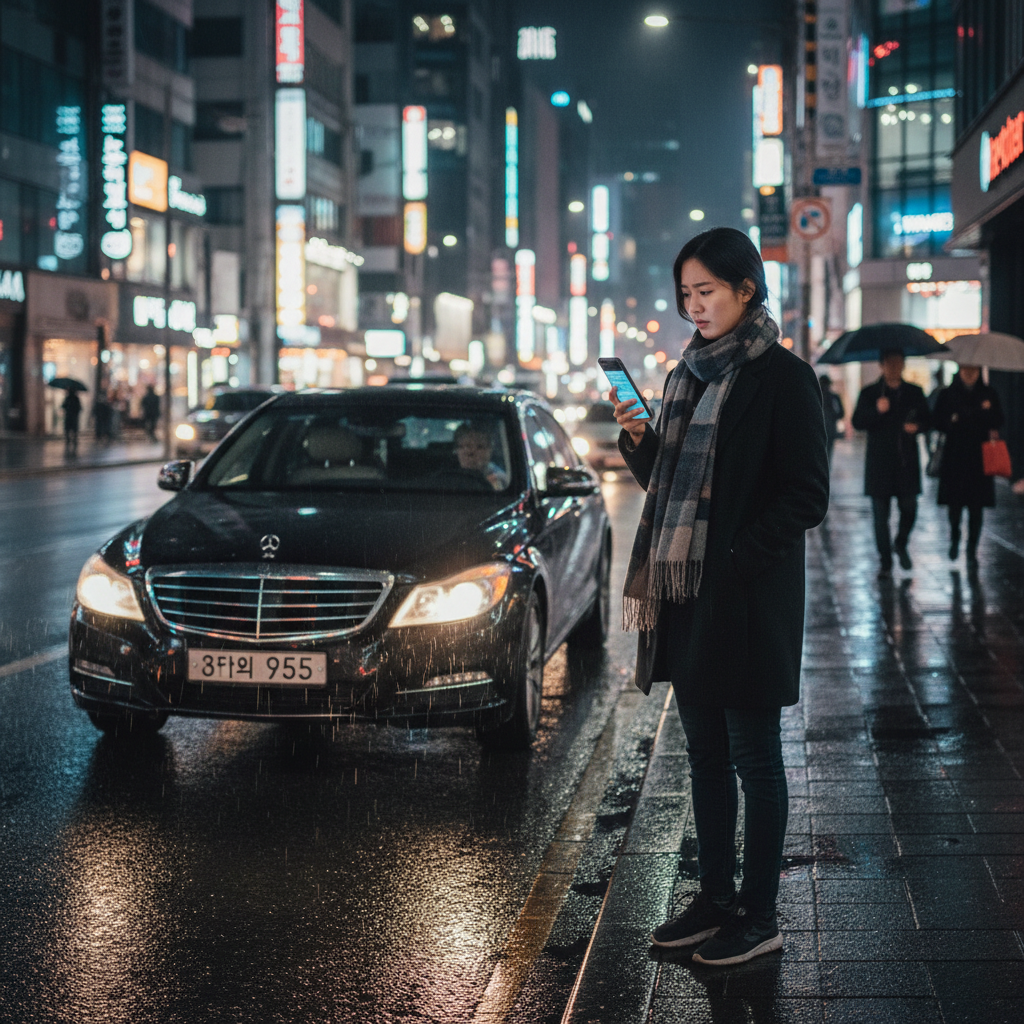 안전한 이동을 위해 차량 정보를 확인하는 승객