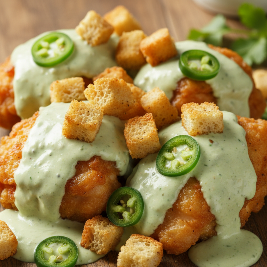 크루통과 할라피뇨가 올라간 마요피뇨 치킨