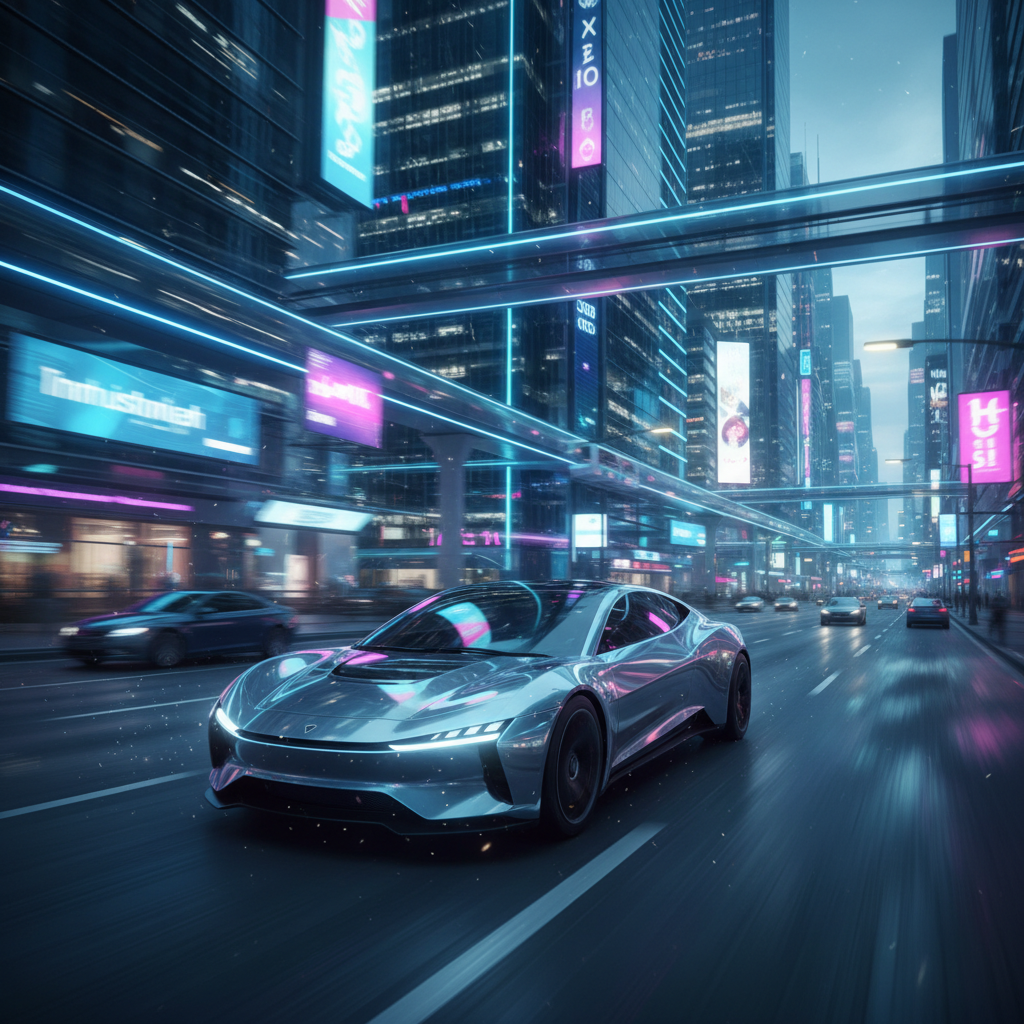 도심을 주행하는 미래형 전기차의 모습