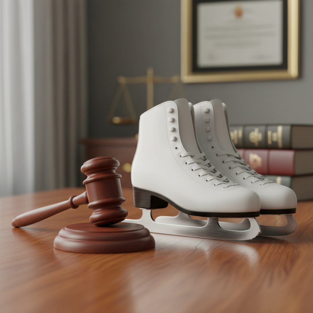 스포츠 법정 판결을 상징하는 의사봉과 스케이트