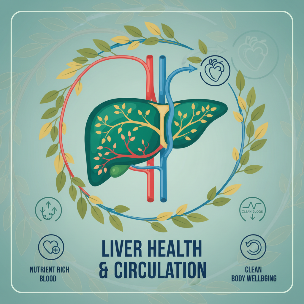 간 건강과 혈액 순환을 상징하는 깨끗한 인포그래픽 이미지