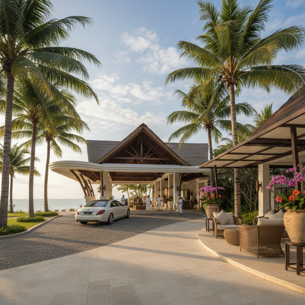 마나도 리조트 입구에서 차량을 기다리는 평화로운 풍경