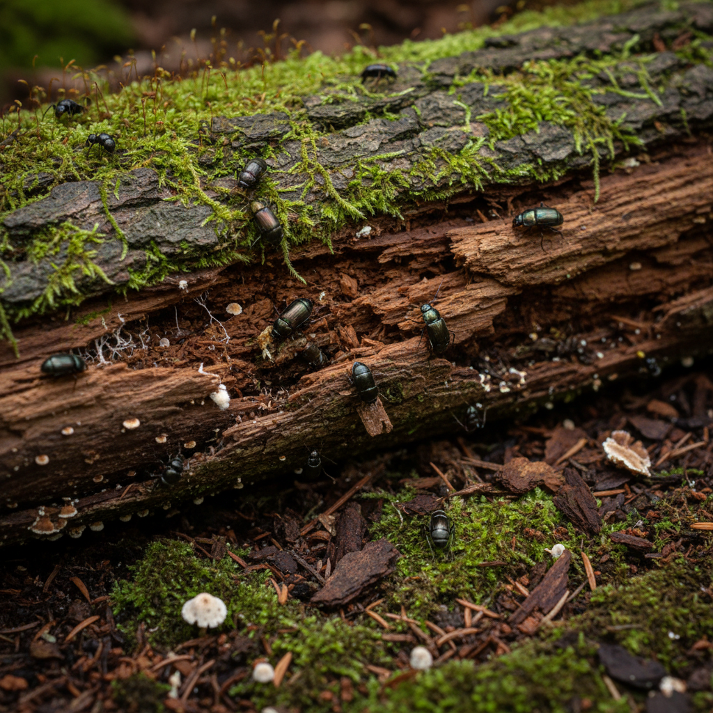 숲바닥에서 활동하는 분해자 곤충들