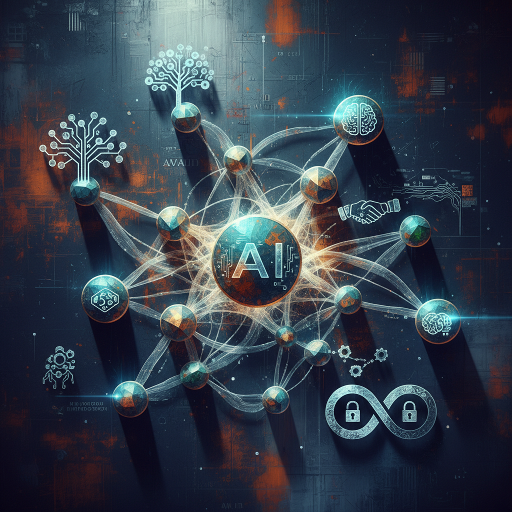 다양한 기술 기업 로고가 연결된 네트워크 일러스트