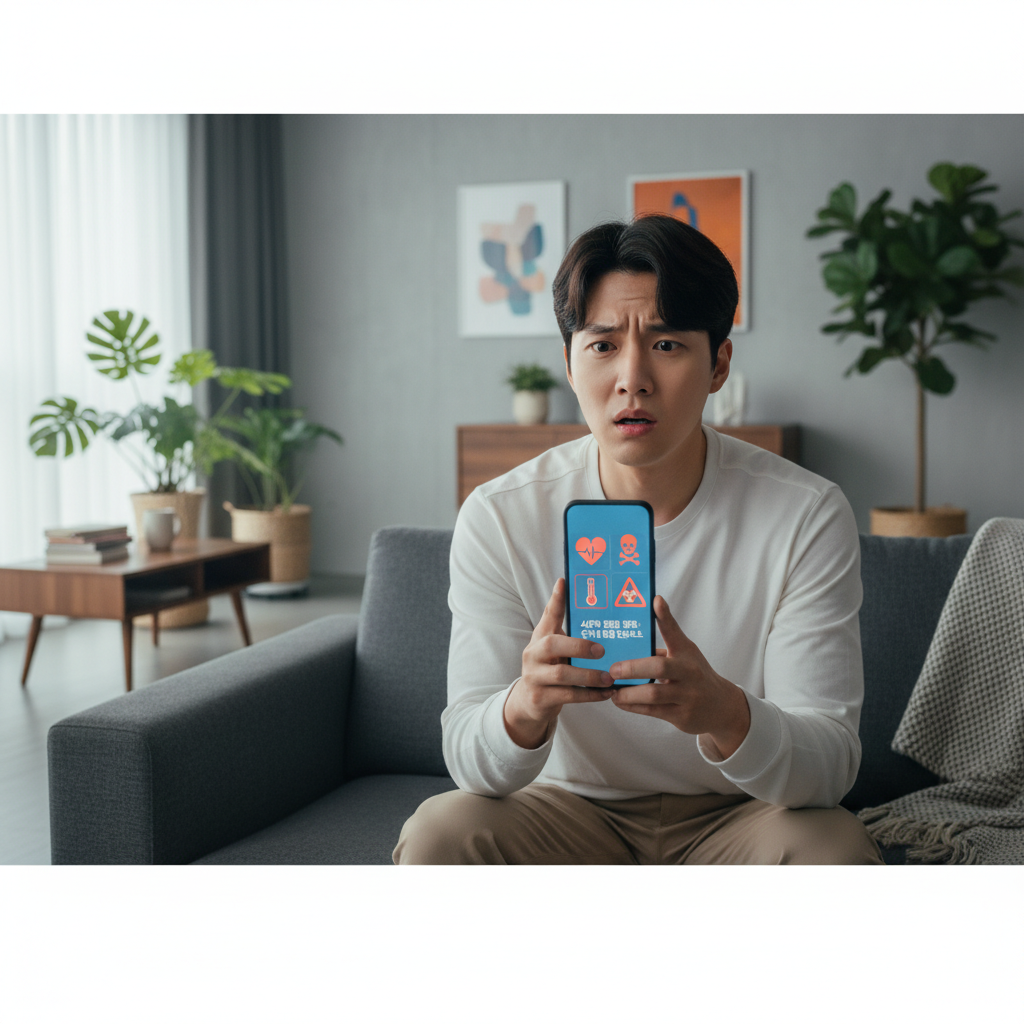 스마트폰을 보며 고민하는 사람