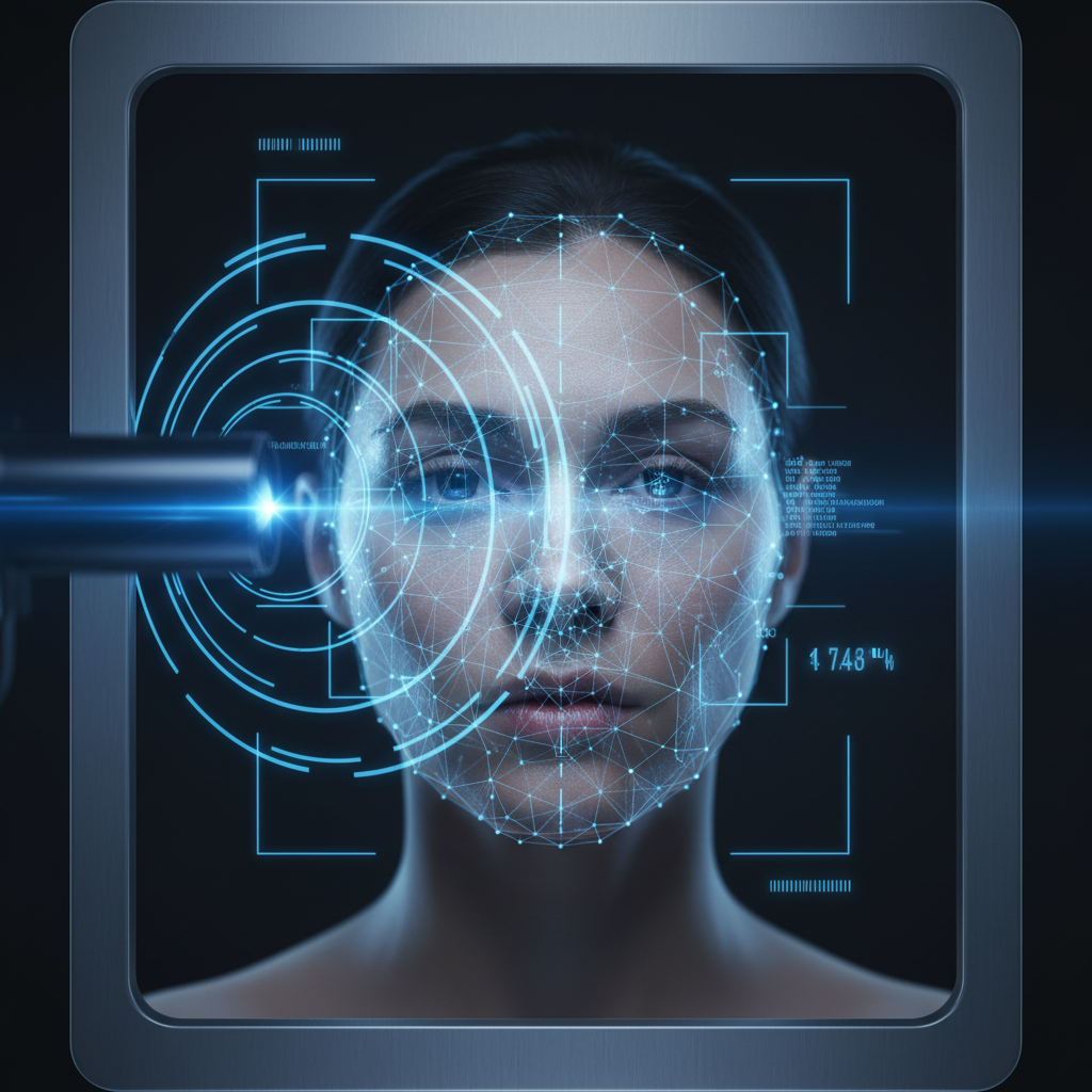 얼굴 인식 기술을 형상화한 그래픽 이미지