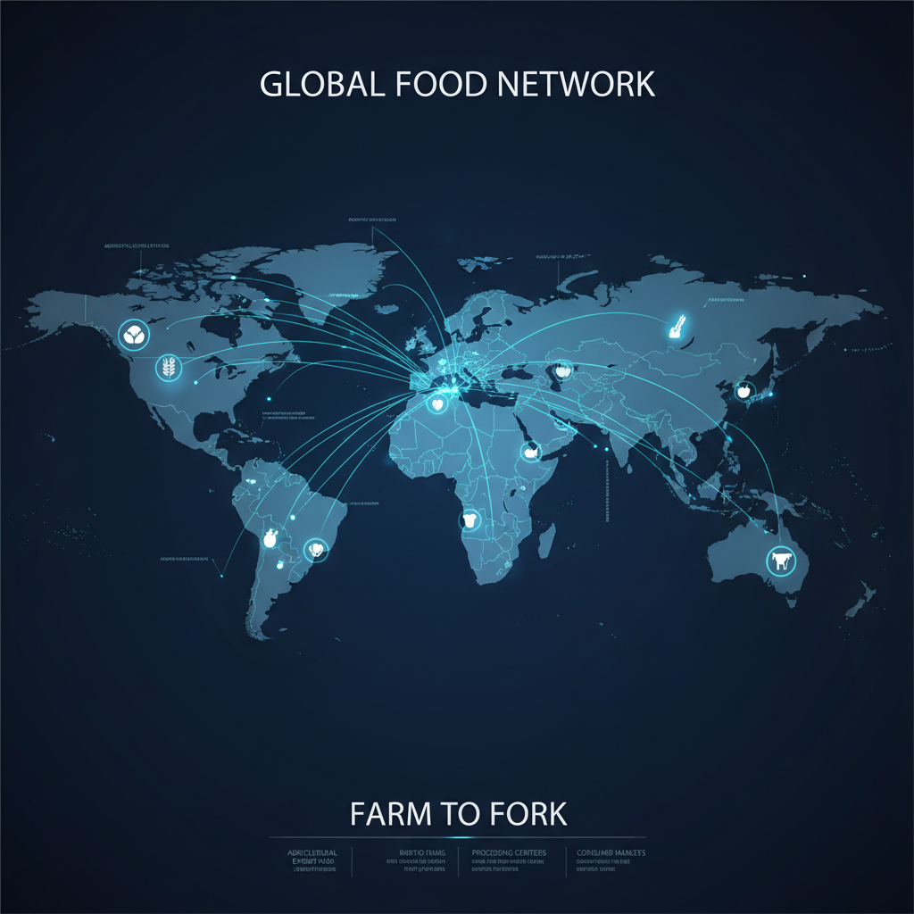 전 세계로 연결된 복잡한 식품 공급망을 형상화한 그래픽