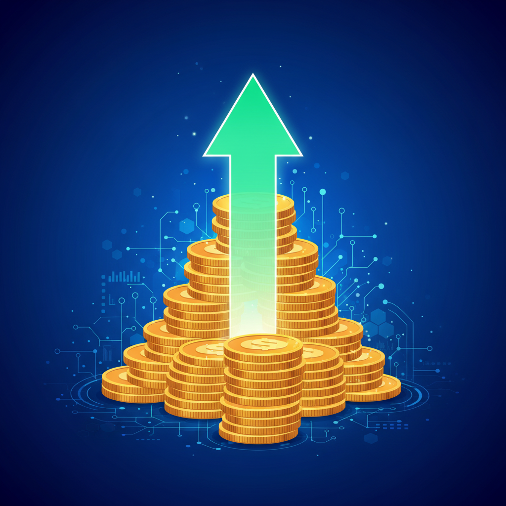 수익 상승을 상징하는 황금 동전과 화살표