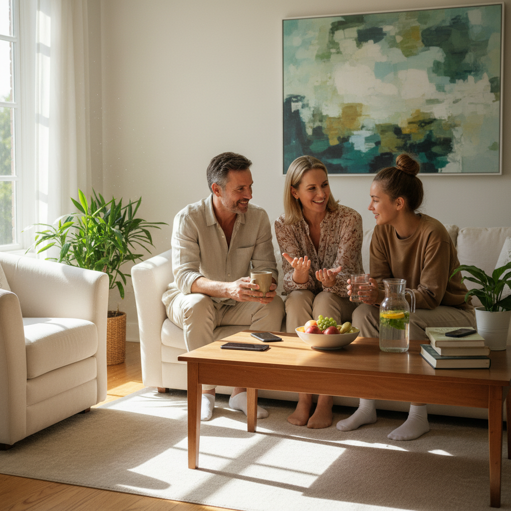 스마트폰 사용을 자제하고 대화하는 가족