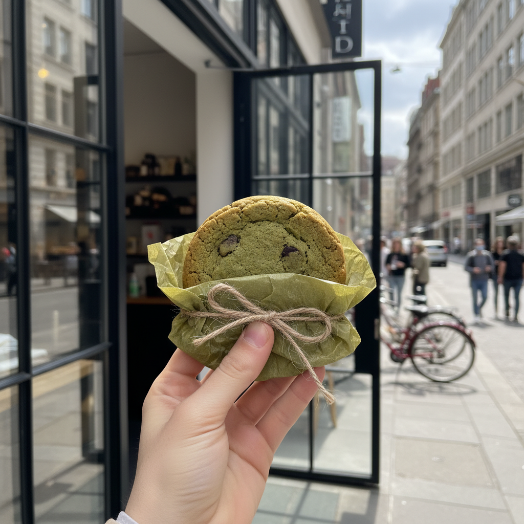 빽다방 매장 배경으로 손에 든 두바이쫀득쿠키