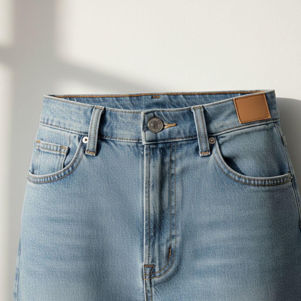 하이라이즈 와이드 데님 팬츠의 디테일 컷