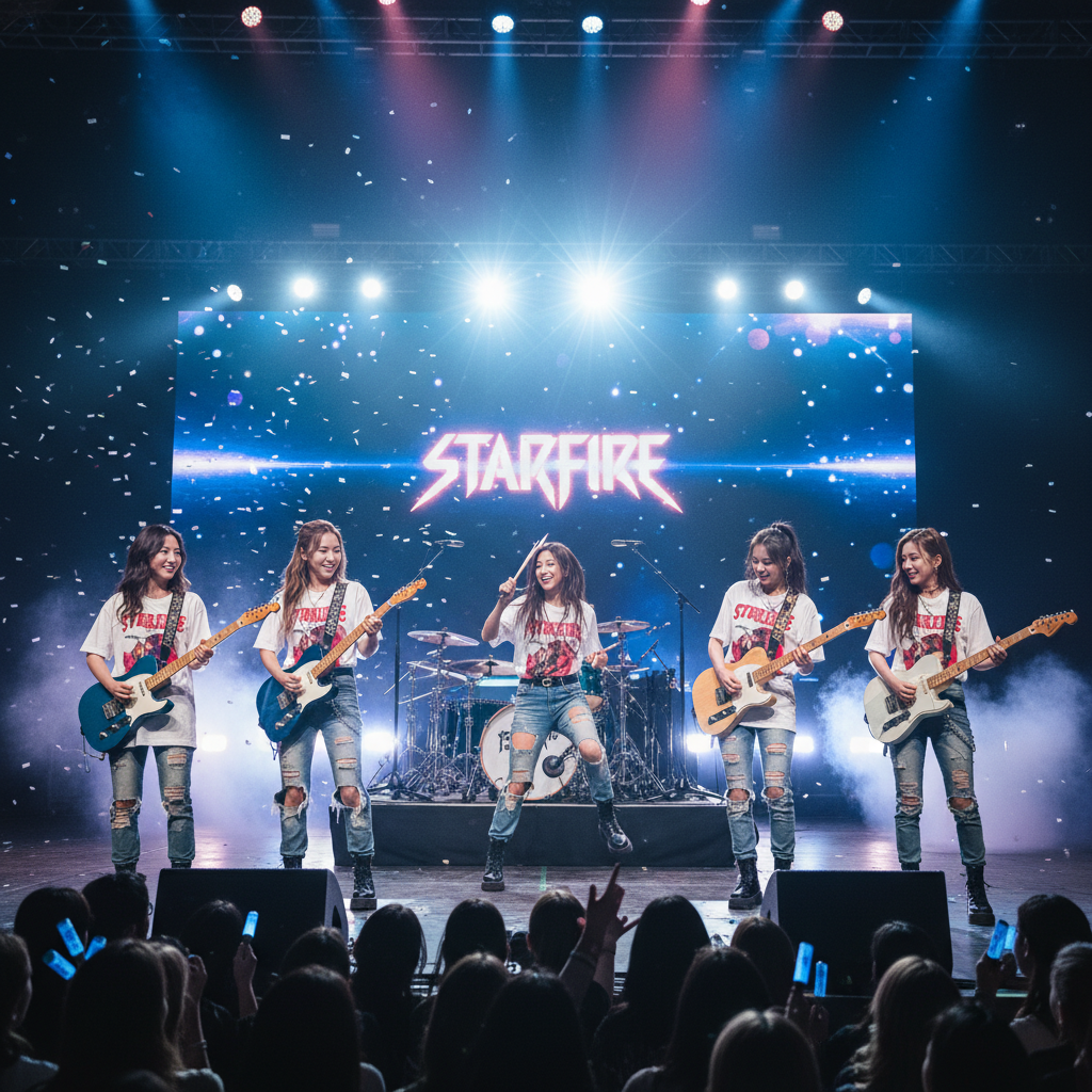 악기를 연주하며 라이브 공연을 펼치는 걸밴드