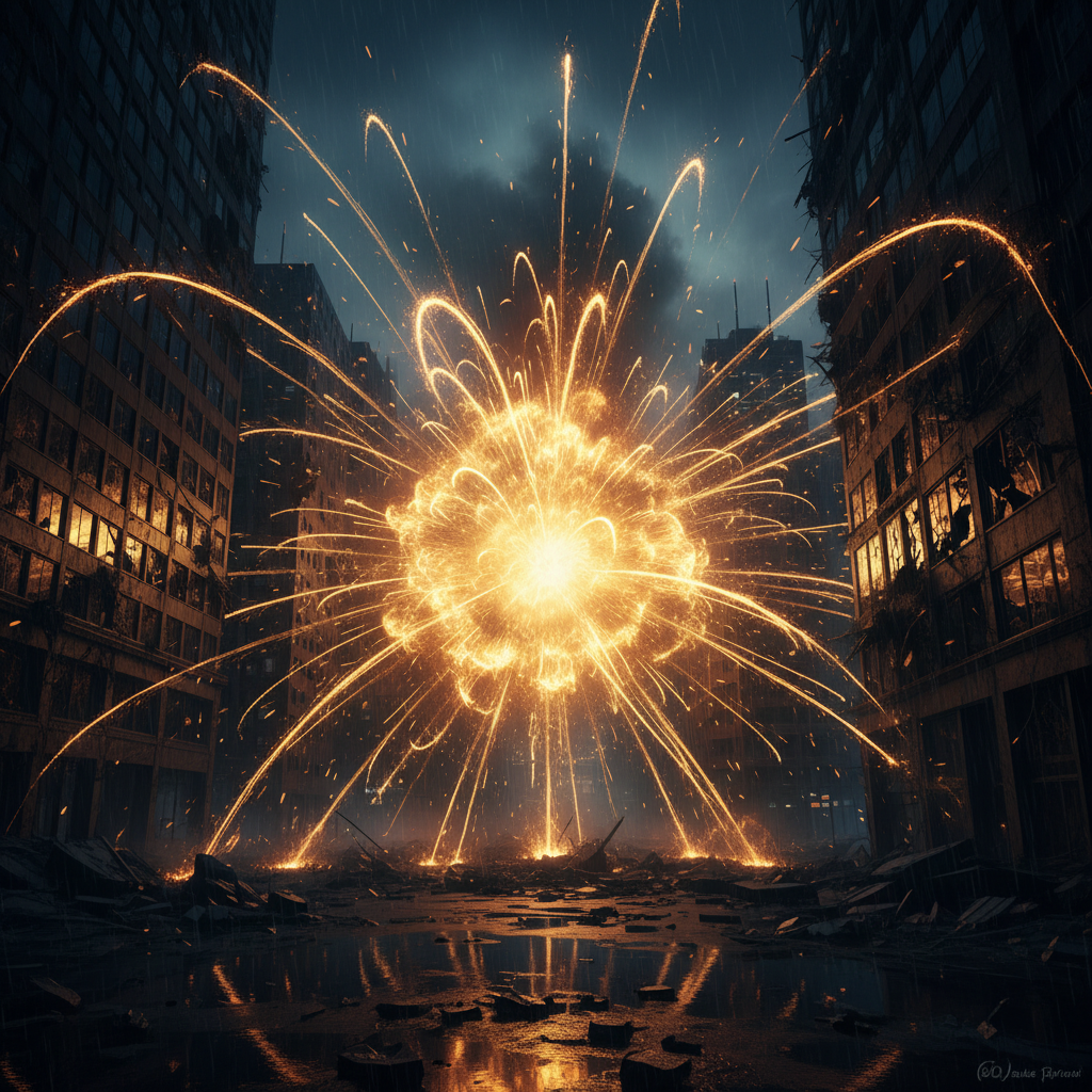 역동적인 불꽃과 함께 강렬한 존재감을 드러내는 배경