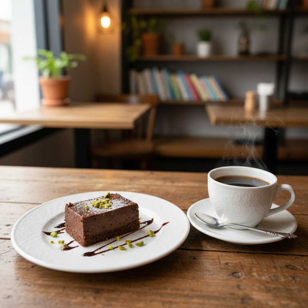 커피와 함께 놓인 디저트 테이블