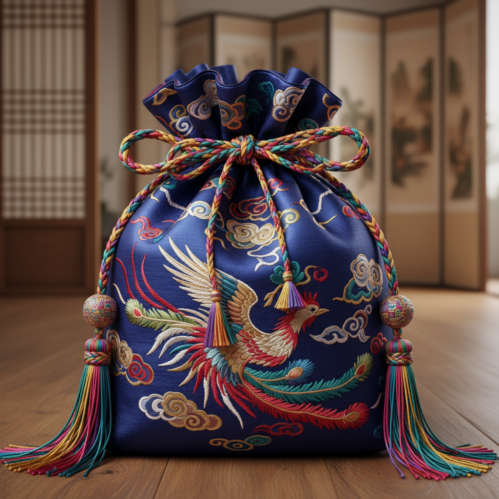 새해 복을 기원하는 복주머니와 한국 전통 장식물