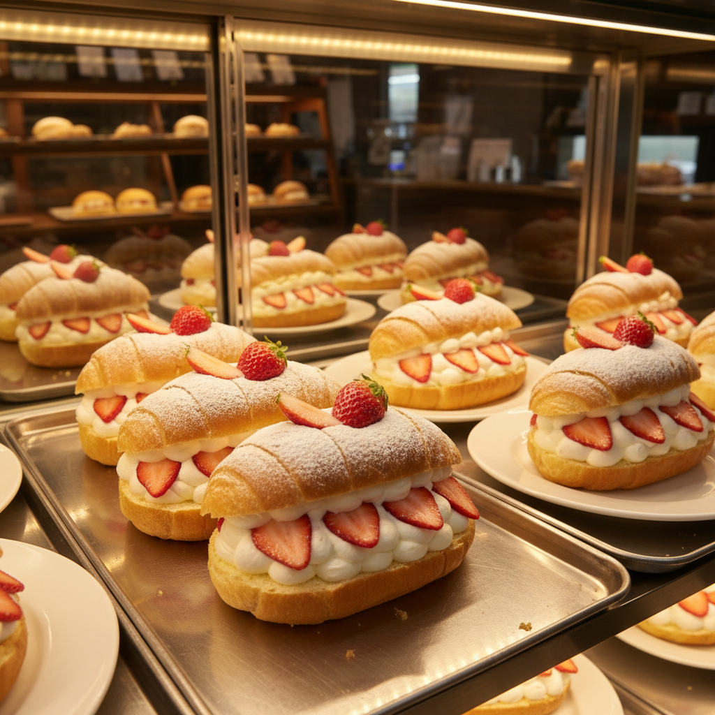 맘모롤 빵이 진열된 스타벅스 쇼케이스 내부