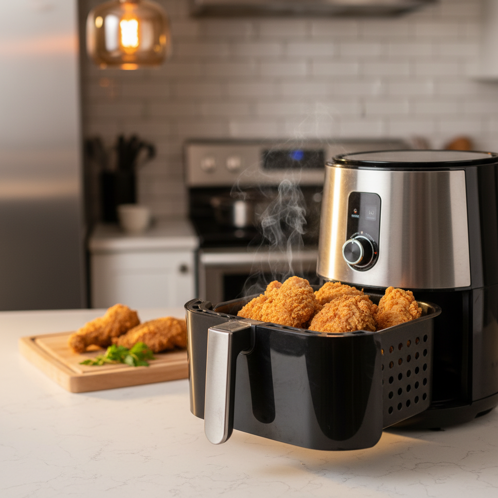 에어프라이어 안의 치킨 조각들