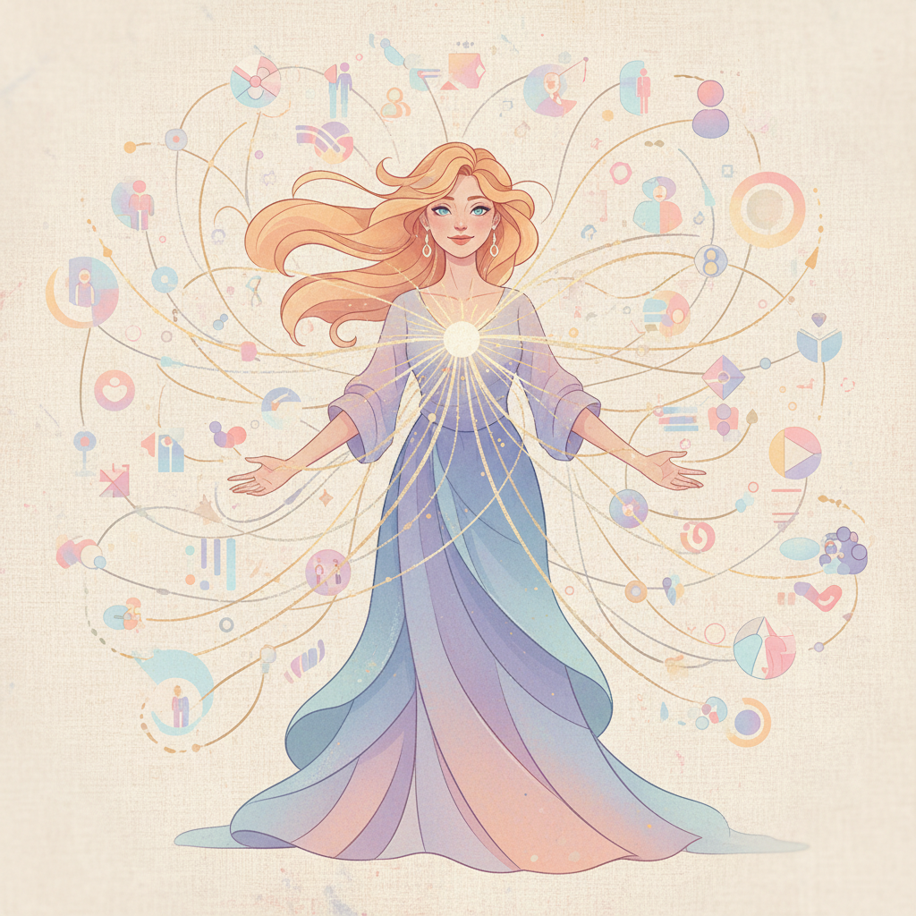 사회 구조와 개인의 연결을 형상화한 추상화