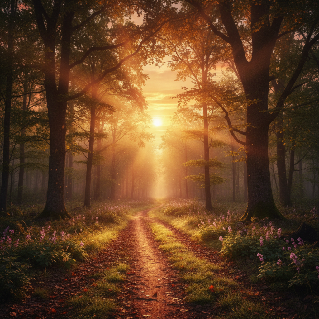 희망을 상징하는 밝은 아침의 숲길