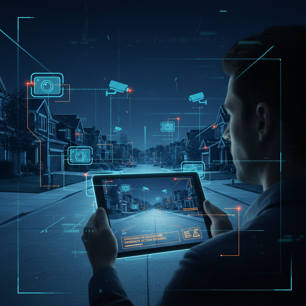 동네 보안 카메라 네트워크와 사생활 보호를 고민하는 모습