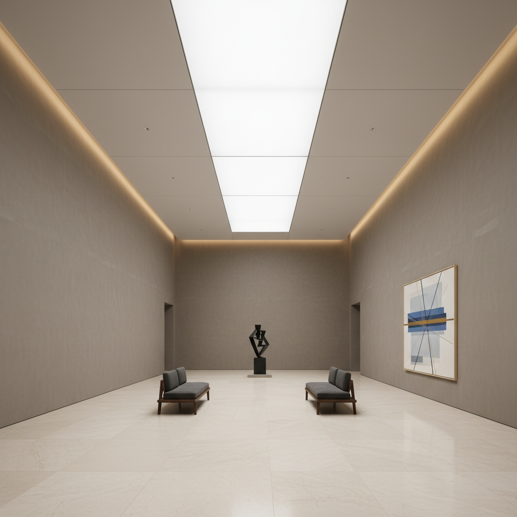 세련된 분위기의 현대적인 미술관 내부 전경