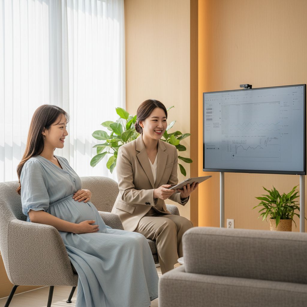 산모가 상담원과 편안하게 대화하는 모습