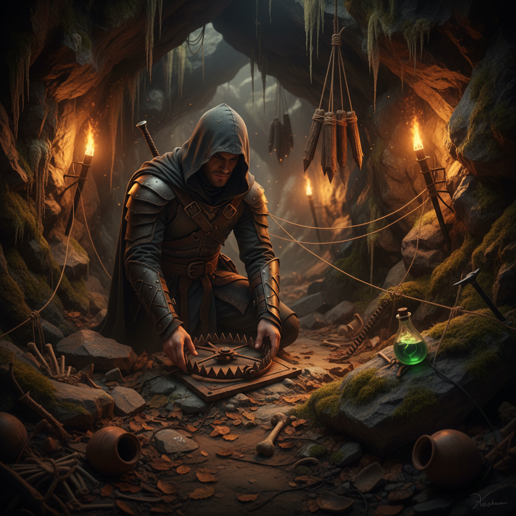 던전에서 전투 중인 어쌔신 캐릭터