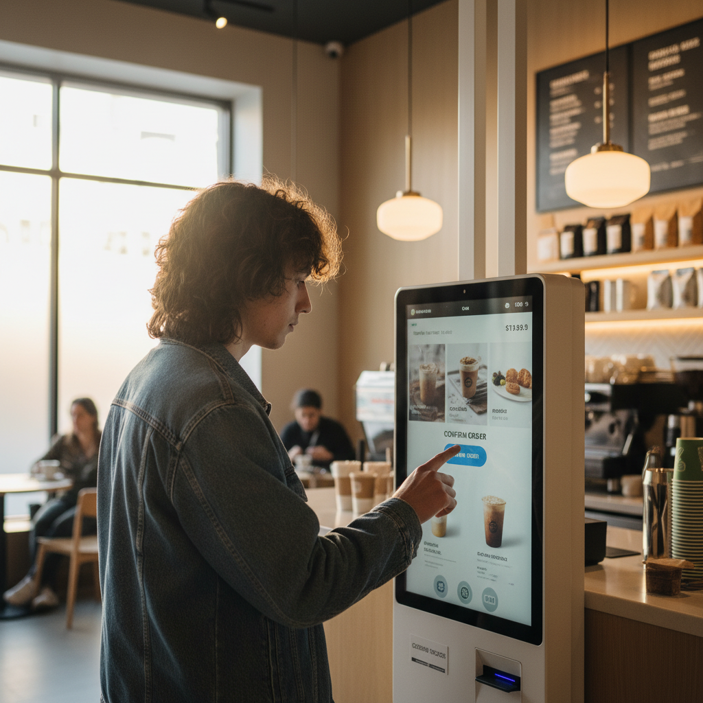 매장 내 키오스크를 조작하는 모습