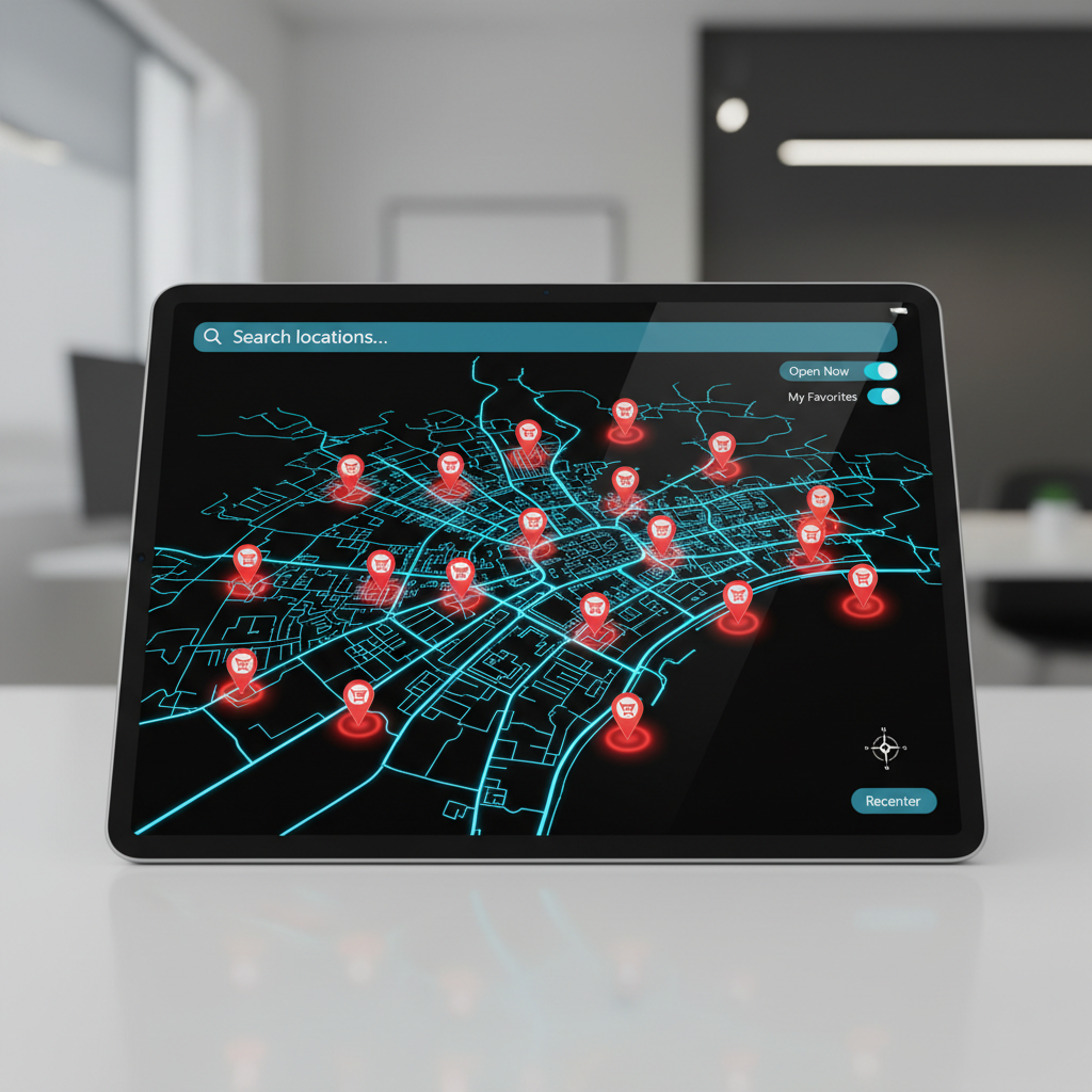 디지털 지도 위에 표시된 가맹점 위치 정보