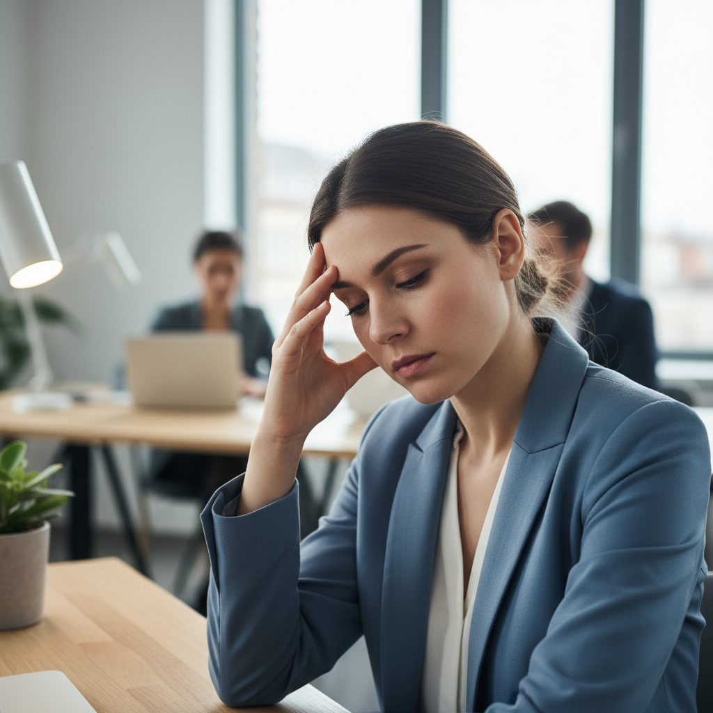 피로를 느끼며 눈가를 만지는 현대인의 모습