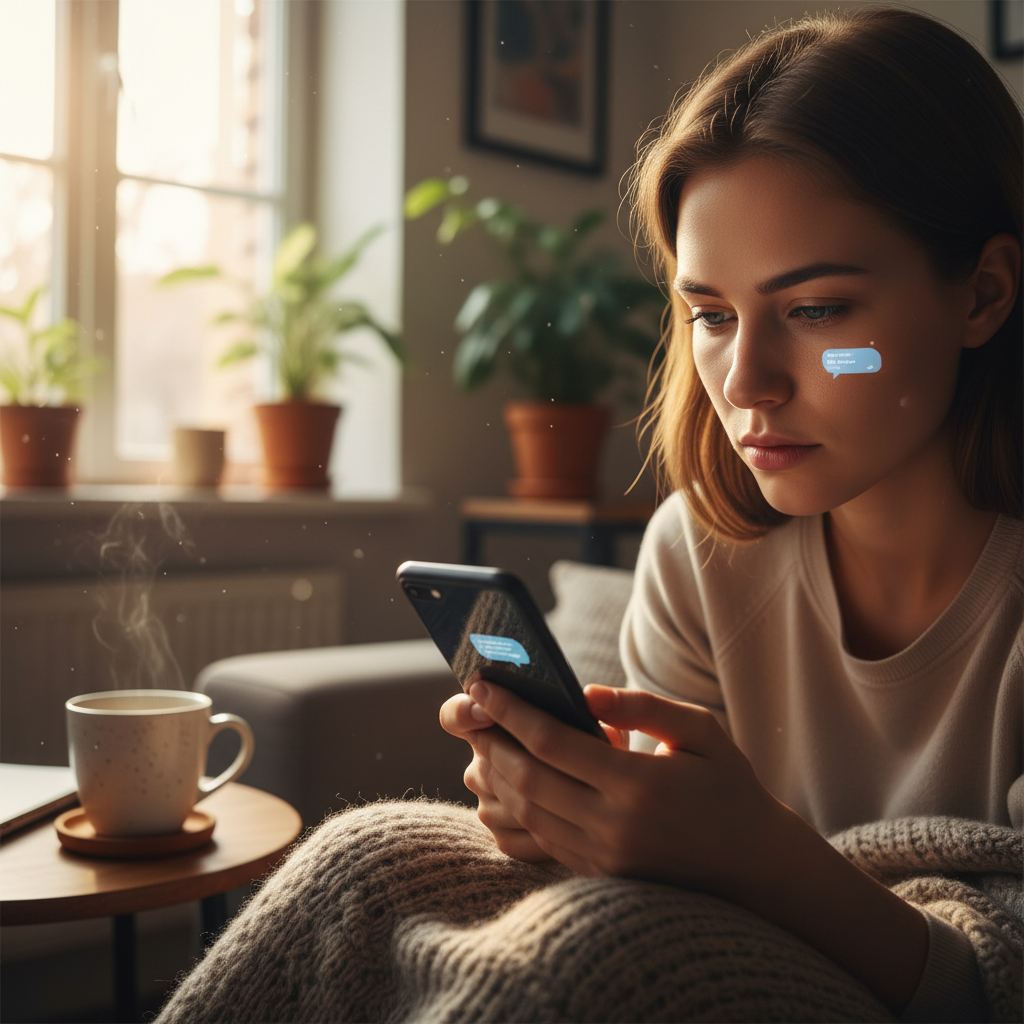 스마트폰을 신중하게 사용하는 사람의 모습