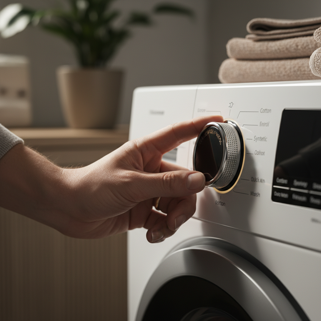 세탁기 다이얼을 울 코스로 설정하는 손길