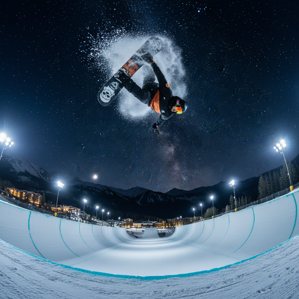 하프파이프에서 고난도 점프 기술을 선보이는 선수