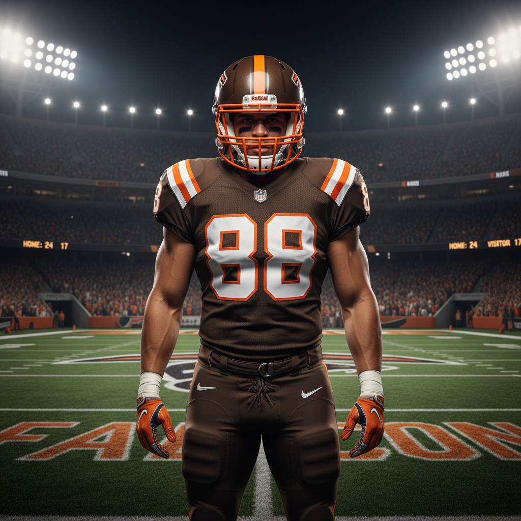 미식축구 경기장에서 집중하고 있는 마일스 개럿의 모습