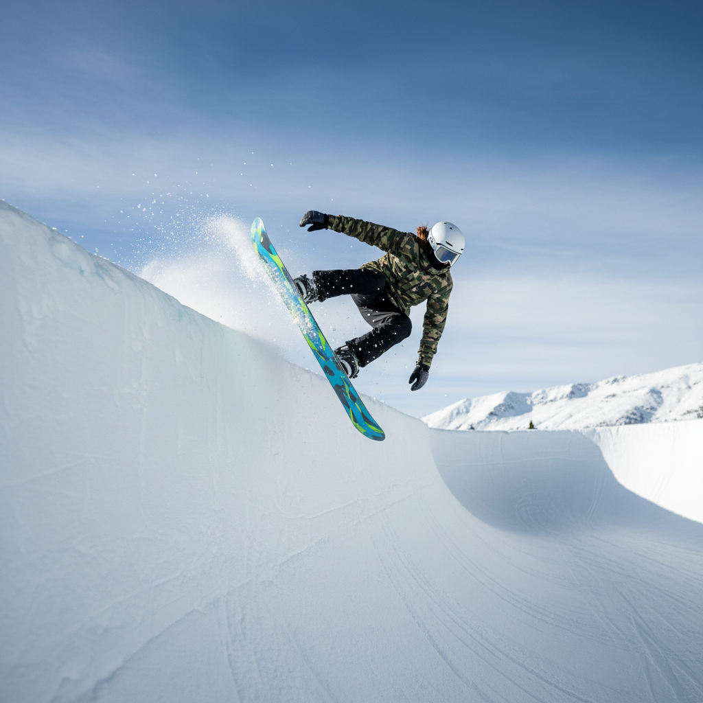 하프파이프에서 기술을 선보이는 스노보드 유망주