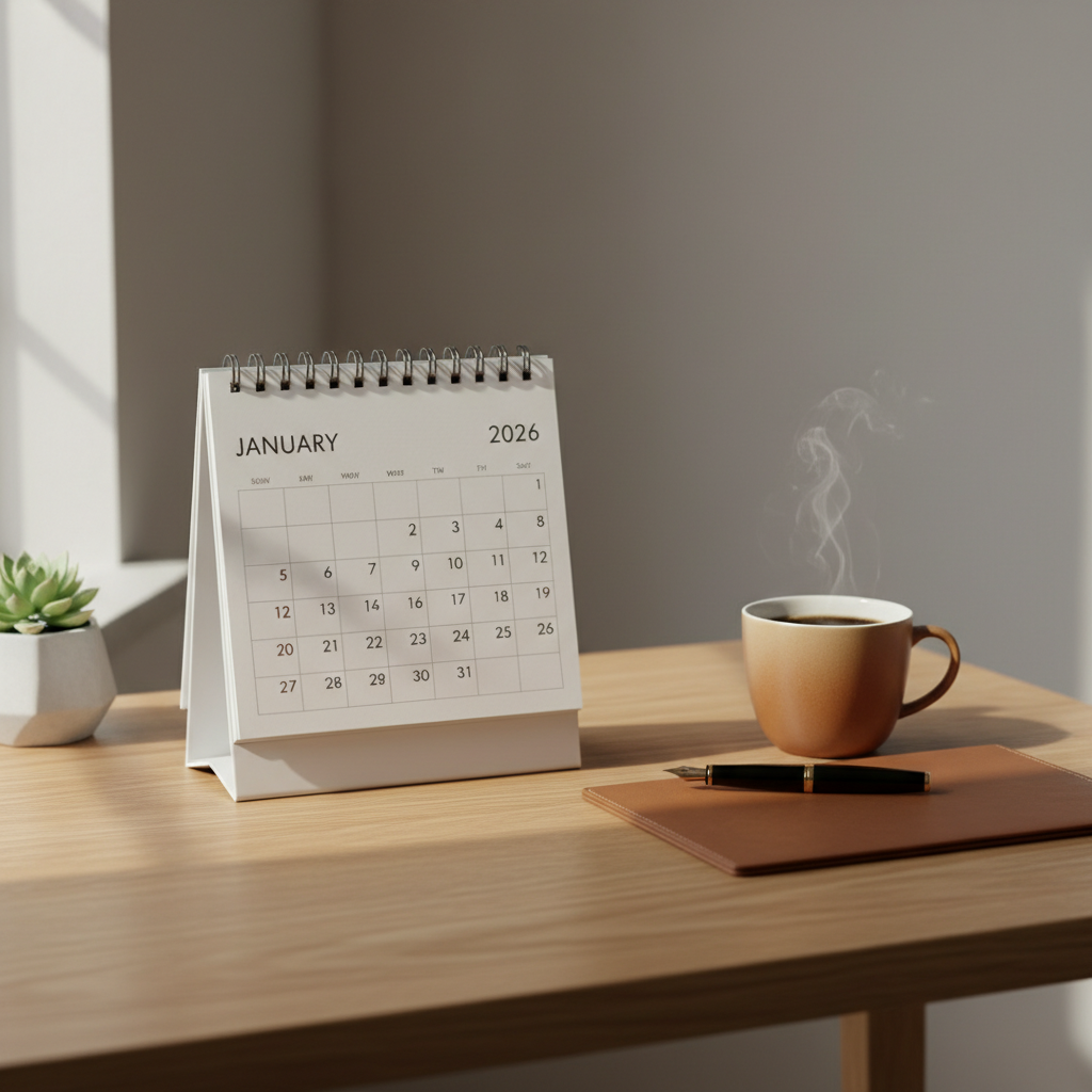 책상 위에서 새해 계획을 정리하는 모습