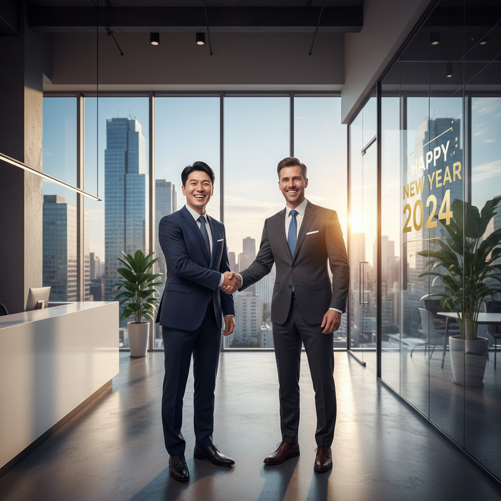 비즈니스 파트너와 나누는 새해 인사와 악수
