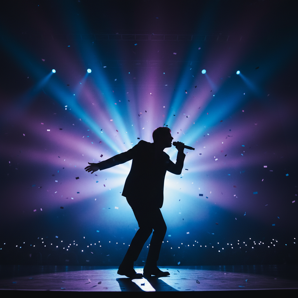 무대 위에서 열창하는 가수의 실루엣