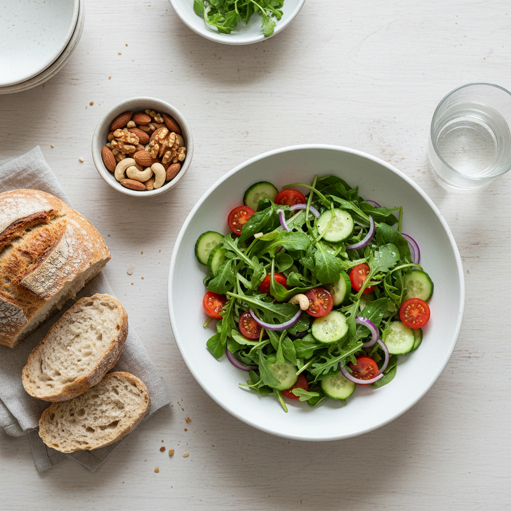 신선한 채소와 통곡물로 차려진 건강한 식탁