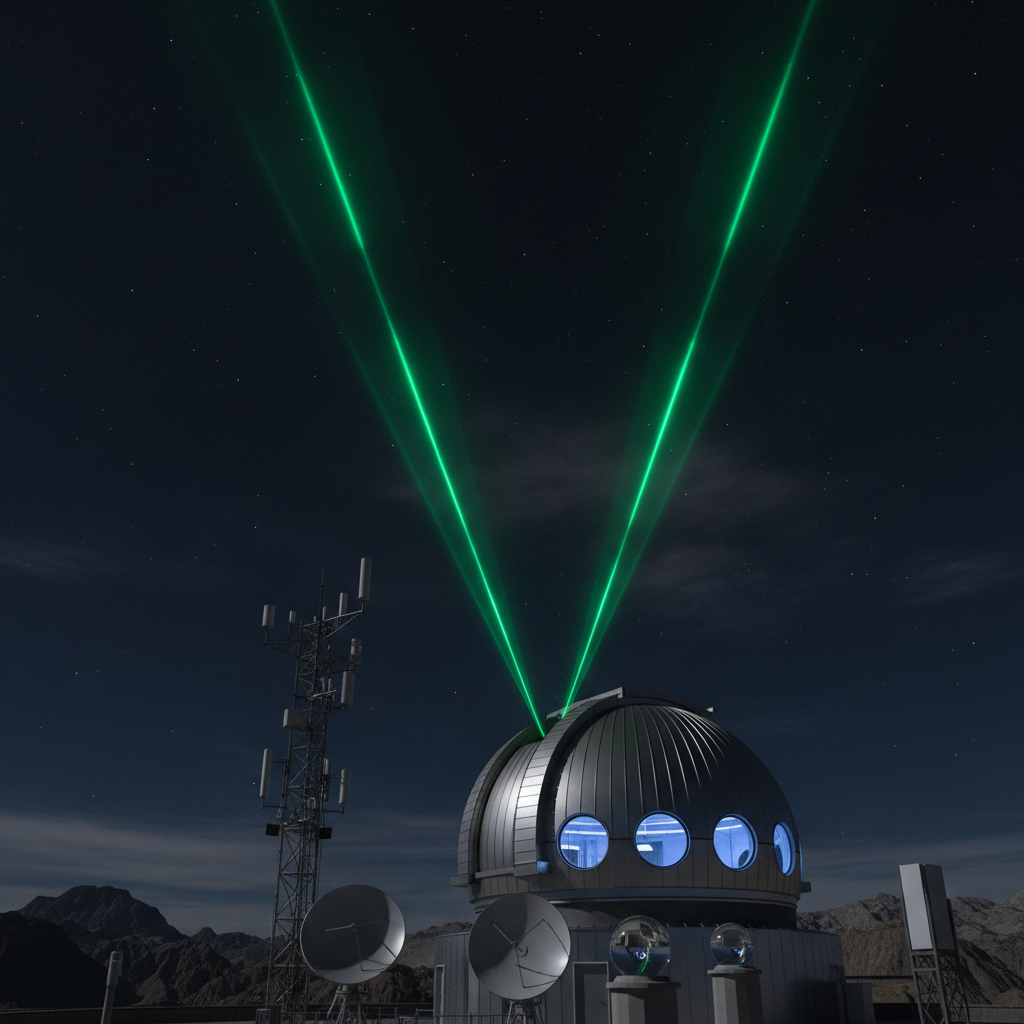 연구소에서 대기 성분을 측정하는 레이저 장비